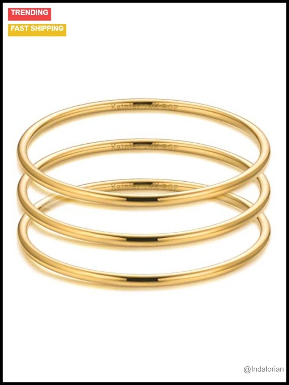 14K Gold Plated Stainless Steel 3mm Thin Round Stackable Bangle Bracelet